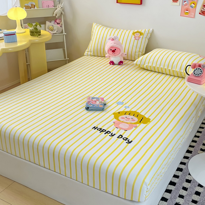 91家纺网 家纺一手货源 找家纺 雅居纺家纺 2026新款全棉绣花A类老粗布床笠单件床笠单品凉席席子 老粗布-小海狸-黄