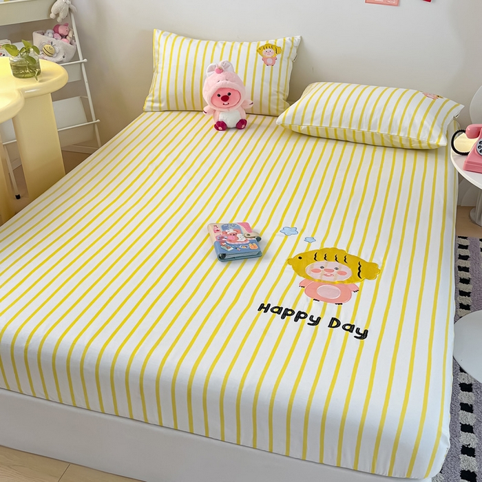 91家纺网 家纺一手货源 找家纺 雅居纺家纺 2026新款全棉绣花A类老粗布床笠单件床笠单品凉席席子 老粗布-小海狸-黄