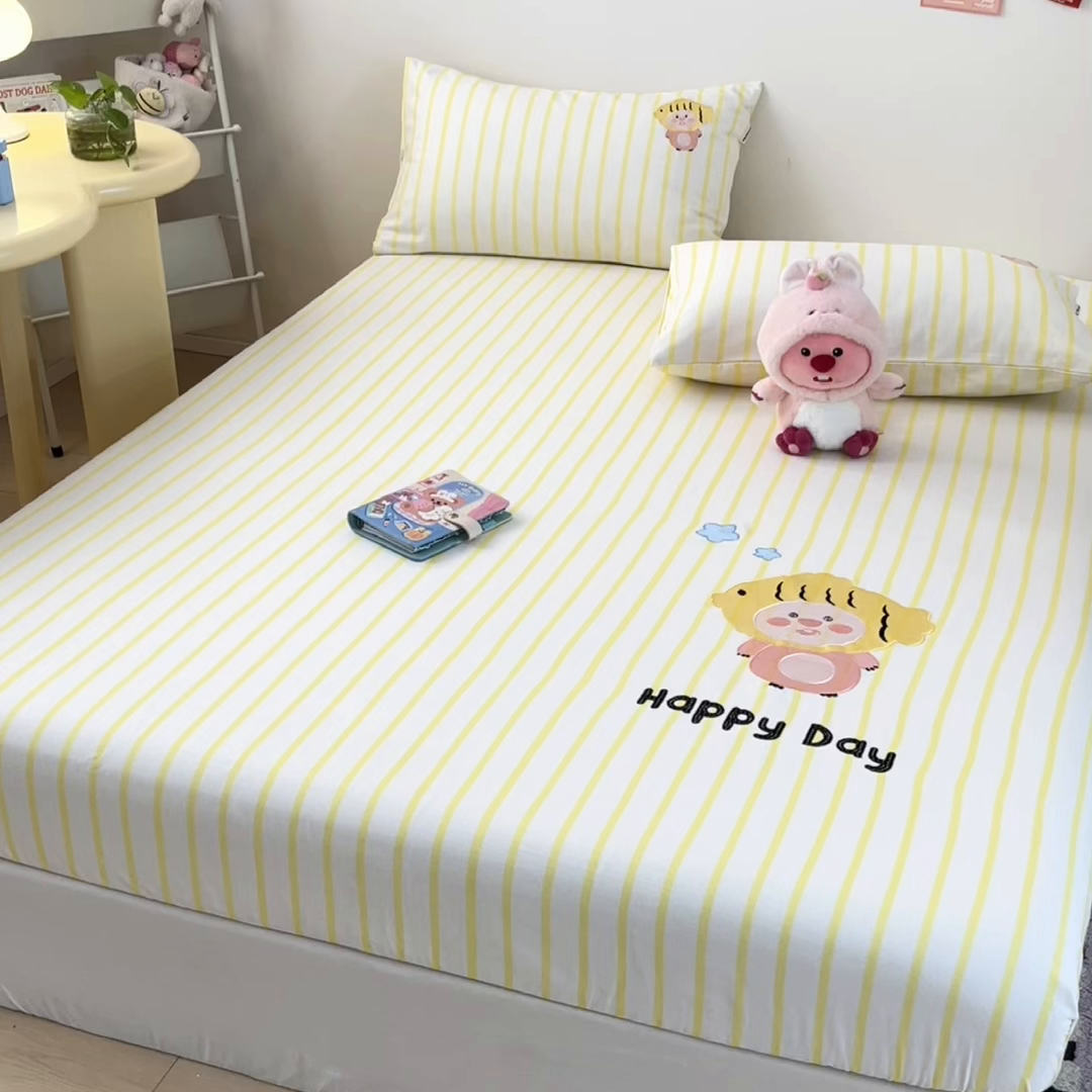 91家纺网 家纺一手货源 找家纺 雅居纺家纺 2026新款全棉绣花A类老粗布床笠单件床笠单品凉席席子 老粗布-小海狸-黄