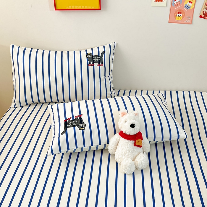 91家纺网 家纺一手货源 找家纺 雅居纺家纺 2026新款全棉绣花A类老粗布床笠单件床笠单品凉席席子 老粗布-小猫咪