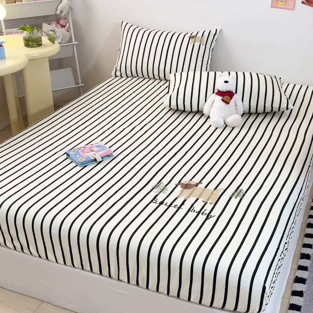 91家纺网 家纺一手货源 找家纺 雅居纺家纺 2026新款全棉绣花A类老粗布床笠单件床笠单品凉席席子 老粗布-小绵羊