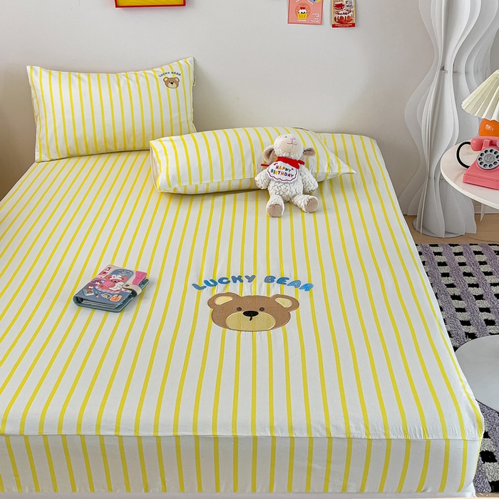 91家纺网 家纺一手货源 找家纺 雅居纺家纺 2026新款全棉绣花A类老粗布床笠单件床笠单品凉席席子 老粗布-幸运熊