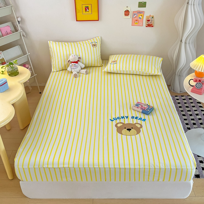 91家纺网 家纺一手货源 找家纺 雅居纺家纺 2026新款全棉绣花A类老粗布床笠单件床笠单品凉席席子 老粗布-幸运熊