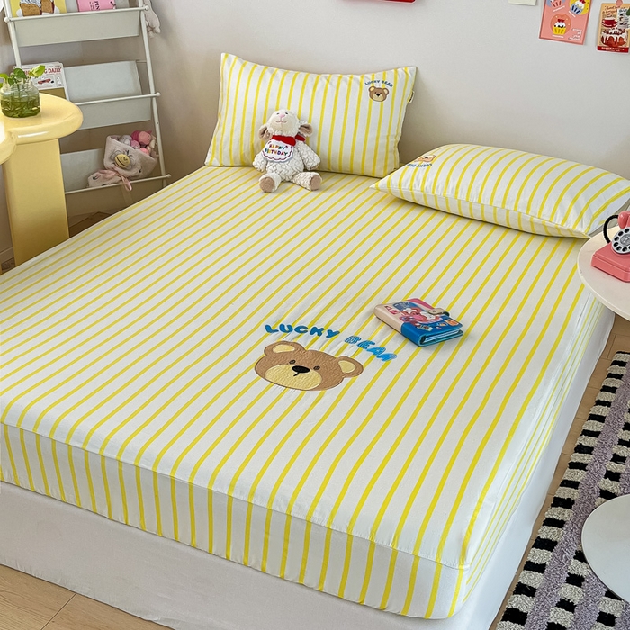 91家纺网 家纺一手货源 找家纺 雅居纺家纺 2026新款全棉绣花A类老粗布床笠单件床笠单品凉席席子 老粗布-幸运熊