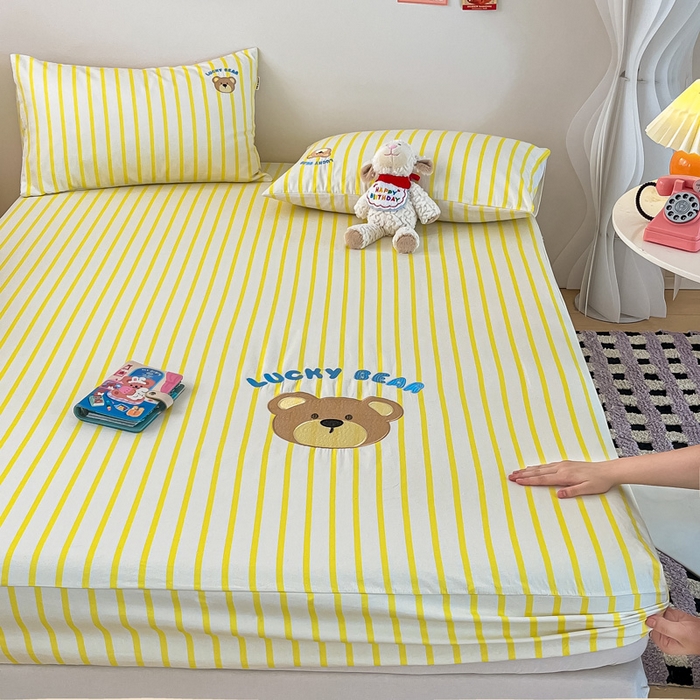 91家纺网 家纺一手货源 找家纺 雅居纺家纺 2026新款全棉绣花A类老粗布床笠单件床笠单品凉席席子 老粗布-幸运熊