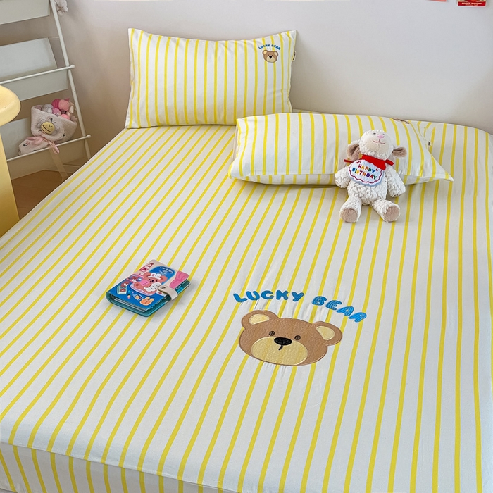 91家纺网 家纺一手货源 找家纺 雅居纺家纺 2026新款全棉绣花A类老粗布床笠单件床笠单品凉席席子 老粗布-幸运熊