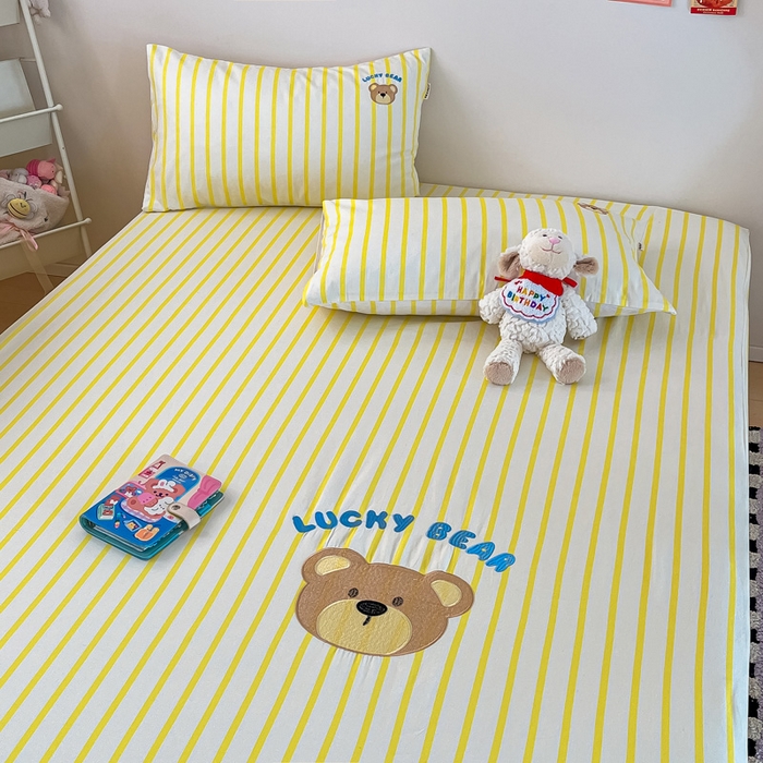 91家纺网 家纺一手货源 找家纺 雅居纺家纺 2026新款全棉绣花A类老粗布床笠单件床笠单品凉席席子 老粗布-幸运熊