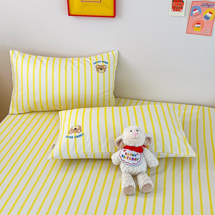 91家纺网 家纺一手货源 找家纺 雅居纺家纺 2026新款全棉绣花A类老粗布床笠单件床笠单品凉席席子 老粗布-幸运熊