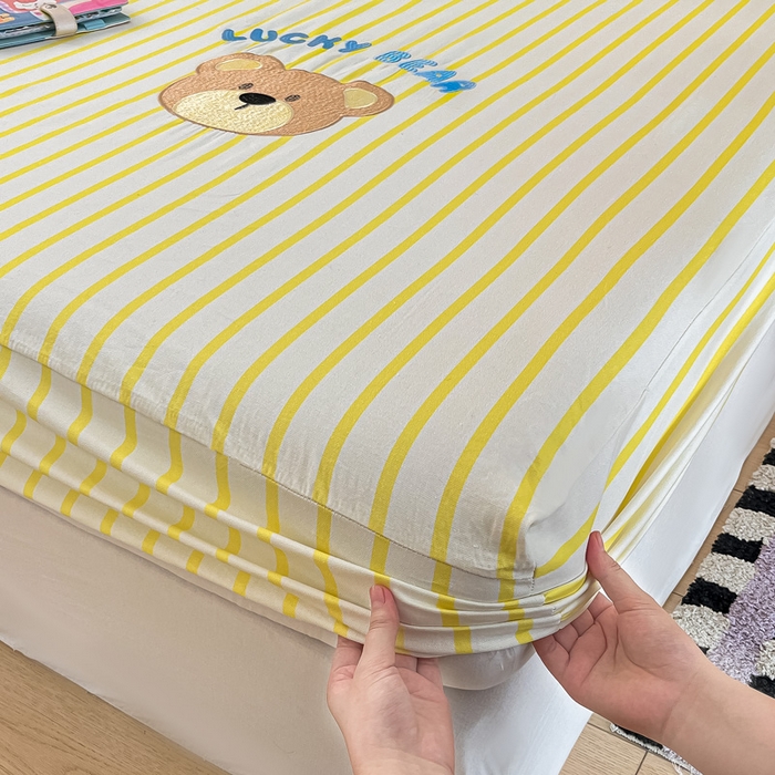 91家纺网 家纺一手货源 找家纺 雅居纺家纺 2026新款全棉绣花A类老粗布床笠单件床笠单品凉席席子 老粗布-幸运熊