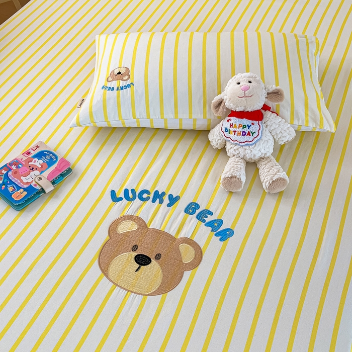 91家纺网 家纺一手货源 找家纺 雅居纺家纺 2026新款全棉绣花A类老粗布床笠单件床笠单品凉席席子 老粗布-幸运熊