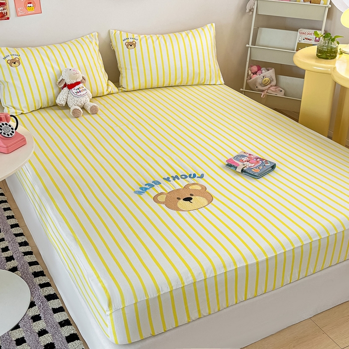 91家纺网 家纺一手货源 找家纺 雅居纺家纺 2026新款全棉绣花A类老粗布床笠单件床笠单品凉席席子 老粗布-幸运熊