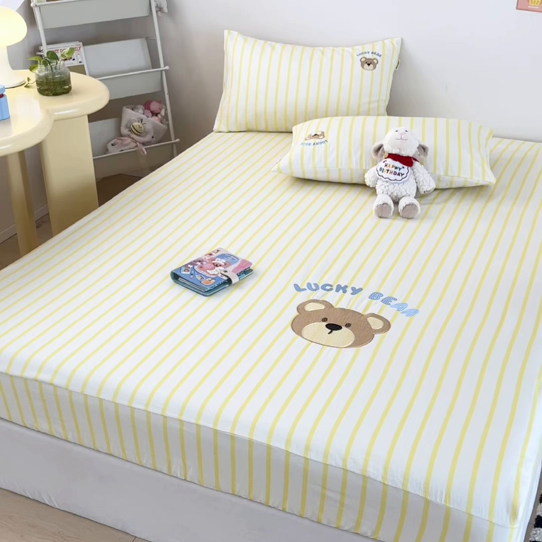 91家纺网 家纺一手货源 找家纺 雅居纺家纺 2026新款全棉绣花A类老粗布床笠单件床笠单品凉席席子 老粗布-幸运熊