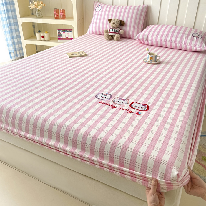 雅居纺家纺 2026新款全棉绣花A类老粗布床笠单件床笠单品凉席席子 老粗布-猫咪派对