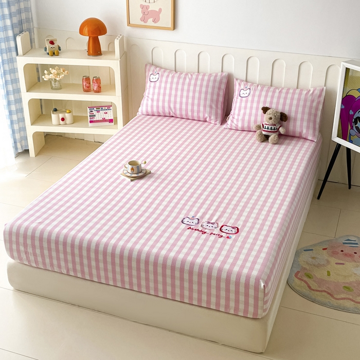 91家纺网 家纺一手货源 找家纺 雅居纺家纺 2026新款全棉绣花A类老粗布床笠单件床笠单品凉席席子 老粗布-猫咪派对