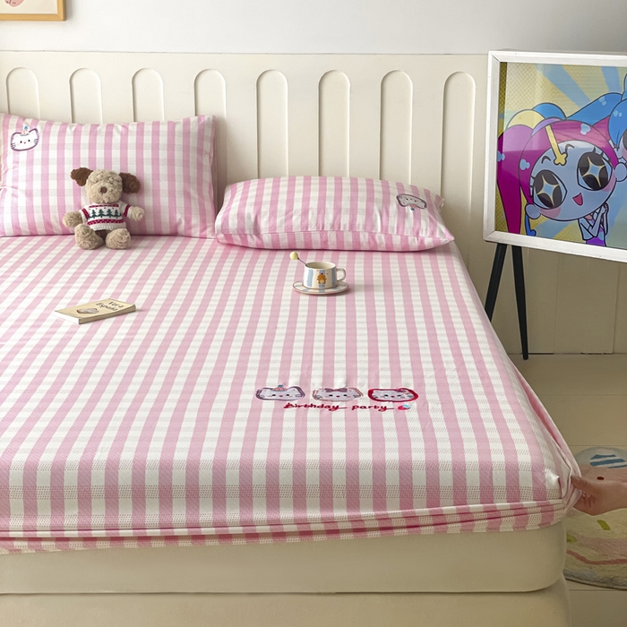 91家纺网 家纺一手货源 找家纺 雅居纺家纺 2026新款全棉绣花A类老粗布床笠单件床笠单品凉席席子 老粗布-猫咪派对