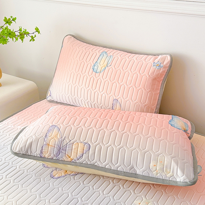 91家纺网 家纺一手货源 找家纺 悦织湾家纺 2026新款床单款乳胶席三件套印花纯色冰丝凉感夏凉乳胶席子 彩条蝴蝶