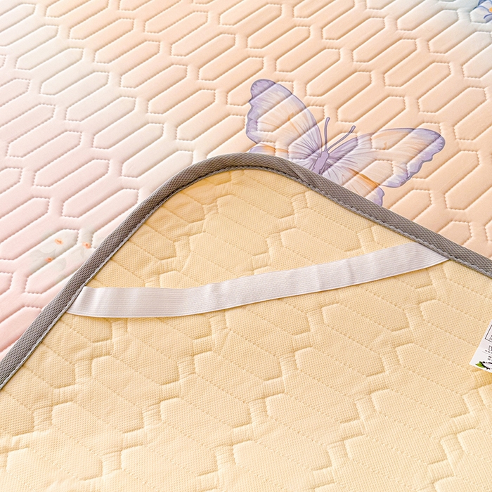 91家纺网 家纺一手货源 找家纺 悦织湾家纺 2026新款床单款乳胶席三件套印花纯色冰丝凉感夏凉乳胶席子 彩条蝴蝶