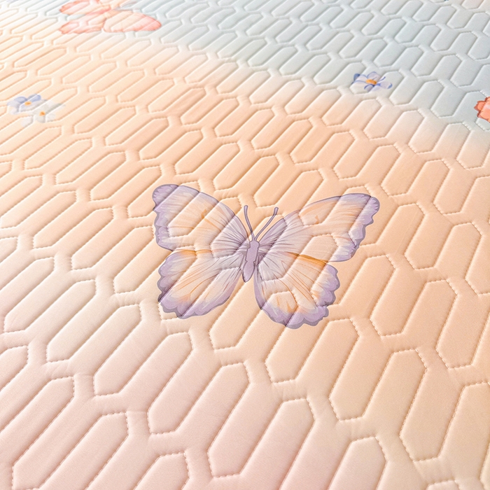 91家纺网 家纺一手货源 找家纺 悦织湾家纺 2026新款床单款乳胶席三件套印花纯色冰丝凉感夏凉乳胶席子 彩条蝴蝶