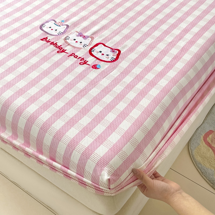 91家纺网 家纺一手货源 找家纺 雅居纺家纺 2026新款全棉绣花A类老粗布床笠单件床笠单品凉席席子 老粗布-猫咪派对