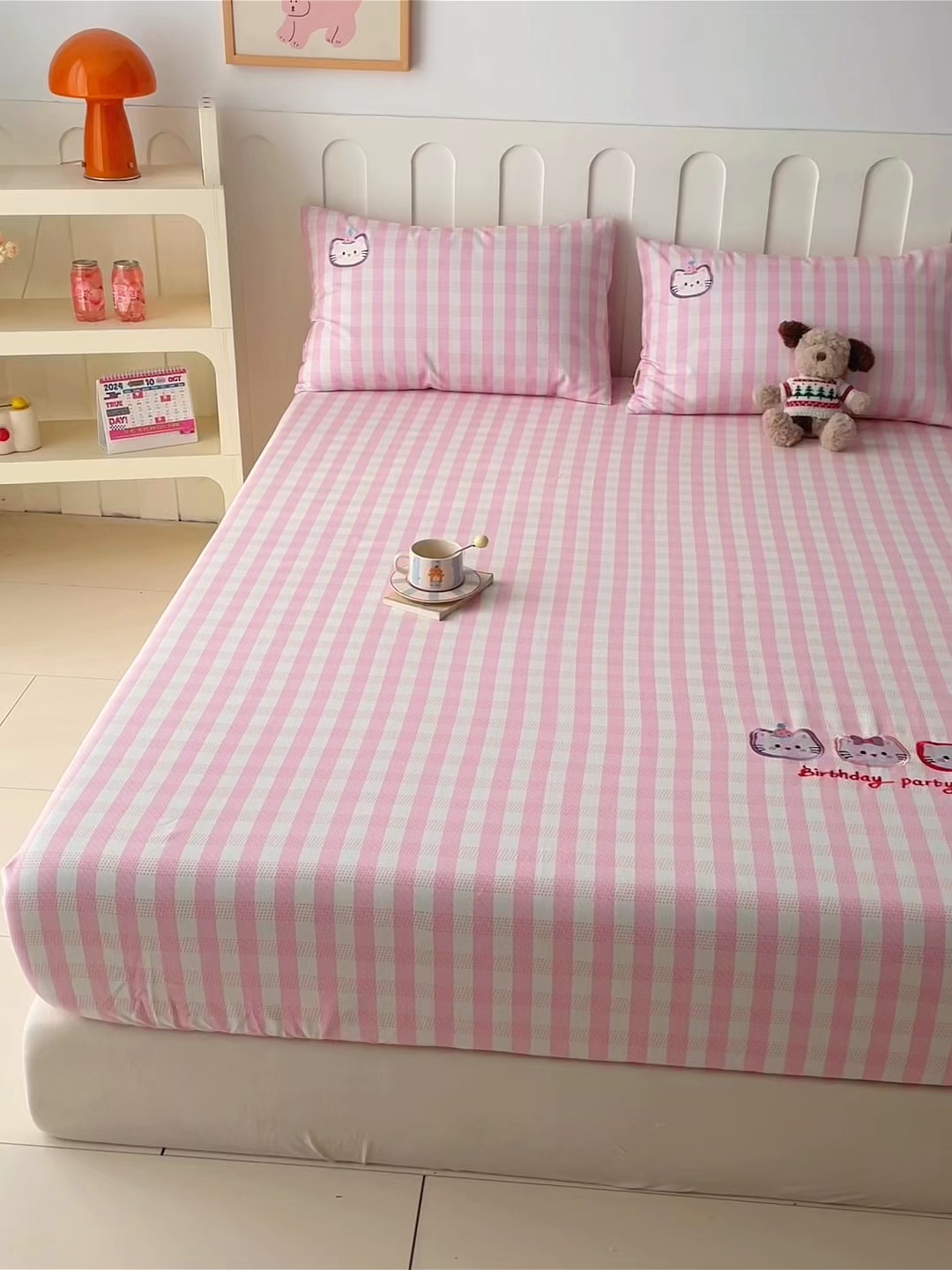 91家纺网 家纺一手货源 找家纺 雅居纺家纺 2026新款全棉绣花A类老粗布床笠单件床笠单品凉席席子 老粗布-猫咪派对