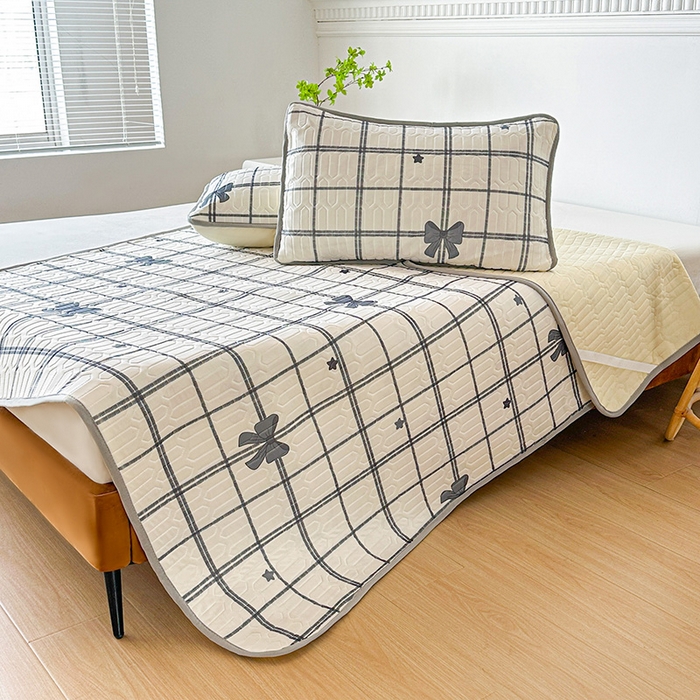 91家纺网 家纺一手货源 找家纺 悦织湾家纺 2026新款床单款乳胶席三件套印花纯色冰丝凉感夏凉乳胶席子 格子蝴蝶结