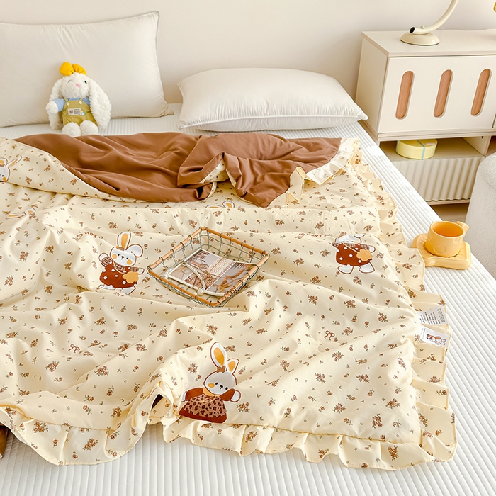 91家纺网 家纺一手货源 找家纺 归属 2026春夏新款古法仿棉夏被夏凉被空调被系列 啵啵兔儿