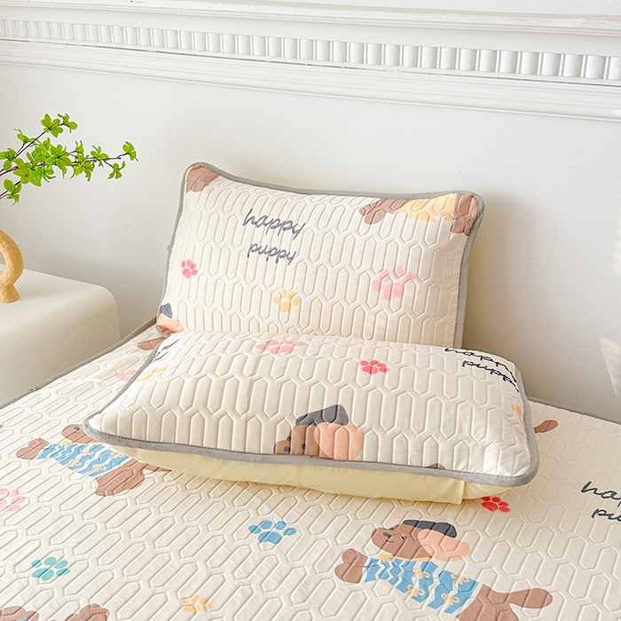 91家纺网 家纺一手货源 找家纺 悦织湾家纺 2026新款床单款乳胶席三件套印花纯色冰丝凉感夏凉乳胶席子 狗狗