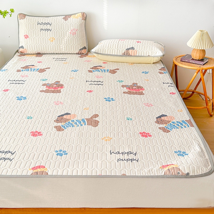 91家纺网 家纺一手货源 找家纺 悦织湾家纺 2026新款床单款乳胶席三件套印花纯色冰丝凉感夏凉乳胶席子 狗狗