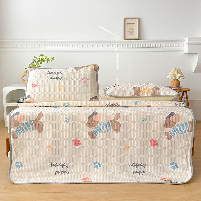 91家纺网 家纺一手货源 找家纺 悦织湾家纺 2026新款床单款乳胶席三件套印花纯色冰丝凉感夏凉乳胶席子 狗狗