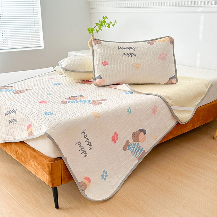 91家纺网 家纺一手货源 找家纺 悦织湾家纺 2026新款床单款乳胶席三件套印花纯色冰丝凉感夏凉乳胶席子 狗狗