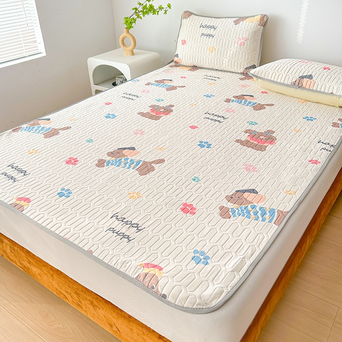 91家纺网 家纺一手货源 找家纺 悦织湾家纺 2026新款床单款乳胶席三件套印花纯色冰丝凉感夏凉乳胶席子 狗狗