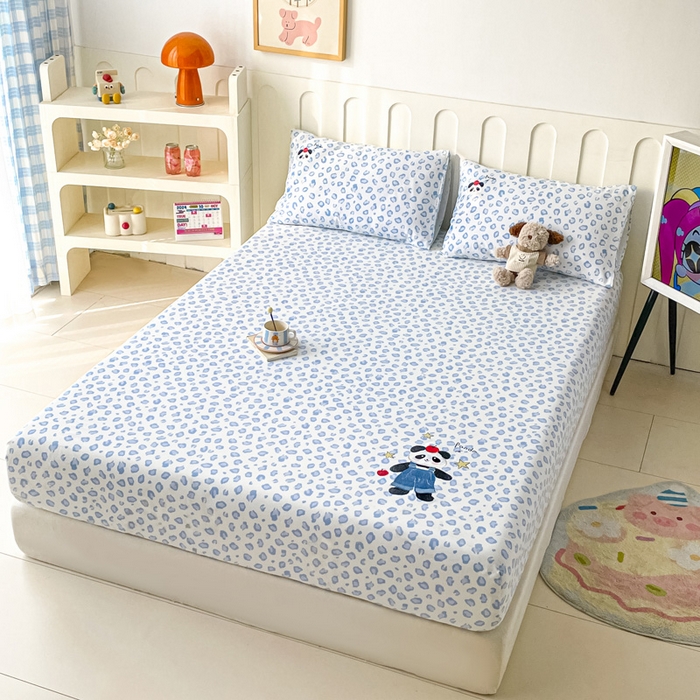 91家纺网 家纺一手货源 找家纺 雅居纺家纺 2026新款全棉绣花A类老粗布床笠单件床笠单品凉席席子 老粗布-苹果熊猫