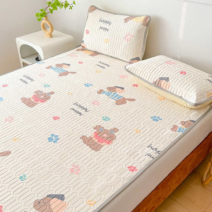 91家纺网 家纺一手货源 找家纺 悦织湾家纺 2026新款床单款乳胶席三件套印花纯色冰丝凉感夏凉乳胶席子 狗狗