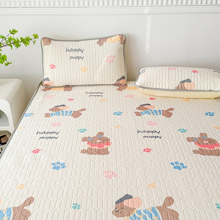 91家纺网 家纺一手货源 找家纺 悦织湾家纺 2026新款床单款乳胶席三件套印花纯色冰丝凉感夏凉乳胶席子 狗狗