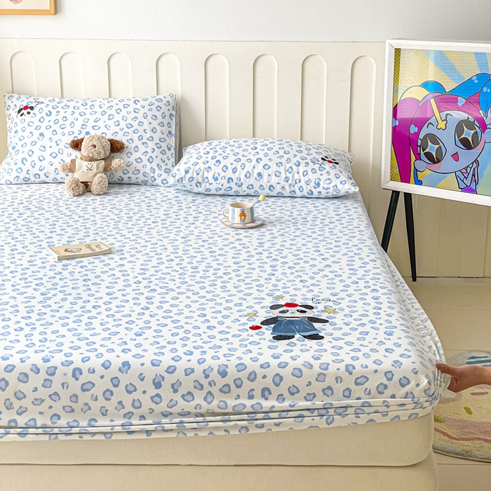 91家纺网 家纺一手货源 找家纺 雅居纺家纺 2026新款全棉绣花A类老粗布床笠单件床笠单品凉席席子 老粗布-苹果熊猫