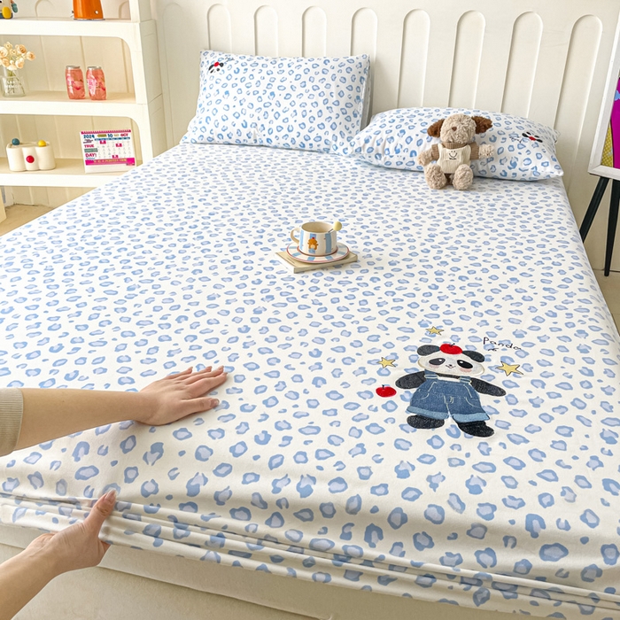 91家纺网 家纺一手货源 找家纺 雅居纺家纺 2026新款全棉绣花A类老粗布床笠单件床笠单品凉席席子 老粗布-苹果熊猫