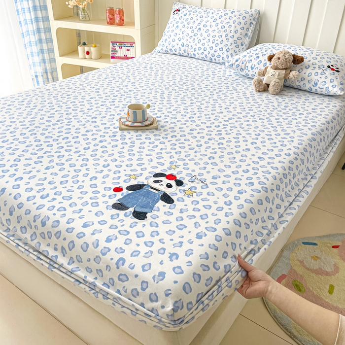 91家纺网 家纺一手货源 找家纺 雅居纺家纺 2026新款全棉绣花A类老粗布床笠单件床笠单品凉席席子 老粗布-苹果熊猫