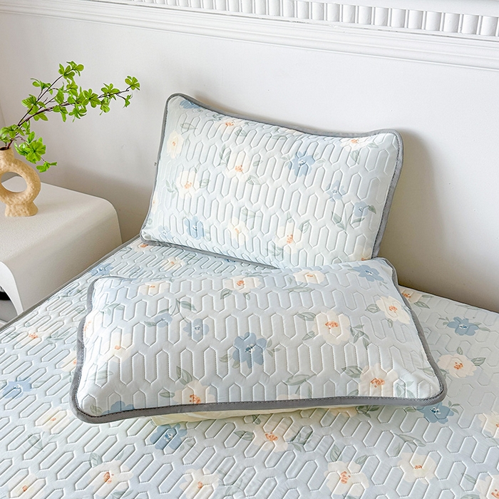 91家纺网 家纺一手货源 找家纺 悦织湾家纺 2026新款床单款乳胶席三件套印花纯色冰丝凉感夏凉乳胶席子 花韵兰