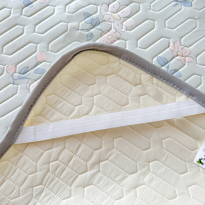 91家纺网 家纺一手货源 找家纺 悦织湾家纺 2026新款床单款乳胶席三件套印花纯色冰丝凉感夏凉乳胶席子 花韵兰