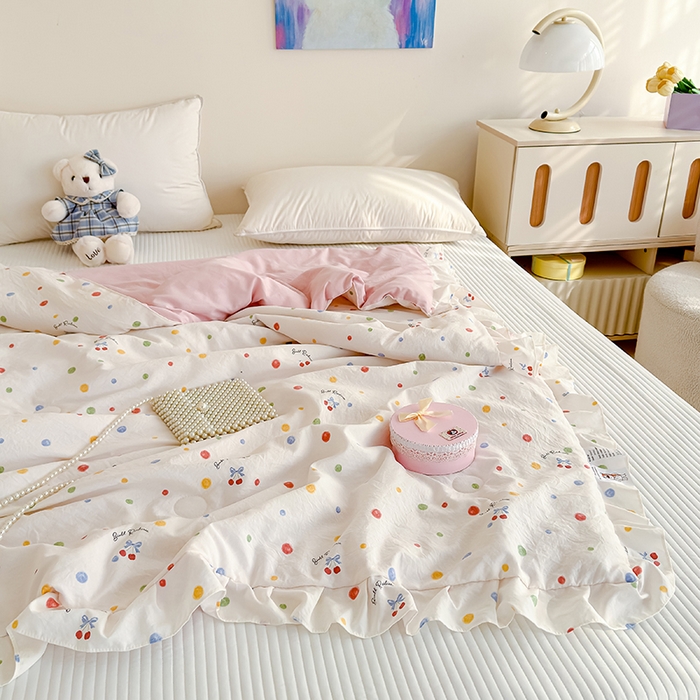 91家纺网 家纺一手货源 找家纺 归属 2026春夏新款古法仿棉夏被夏凉被空调被系列 彩色波点