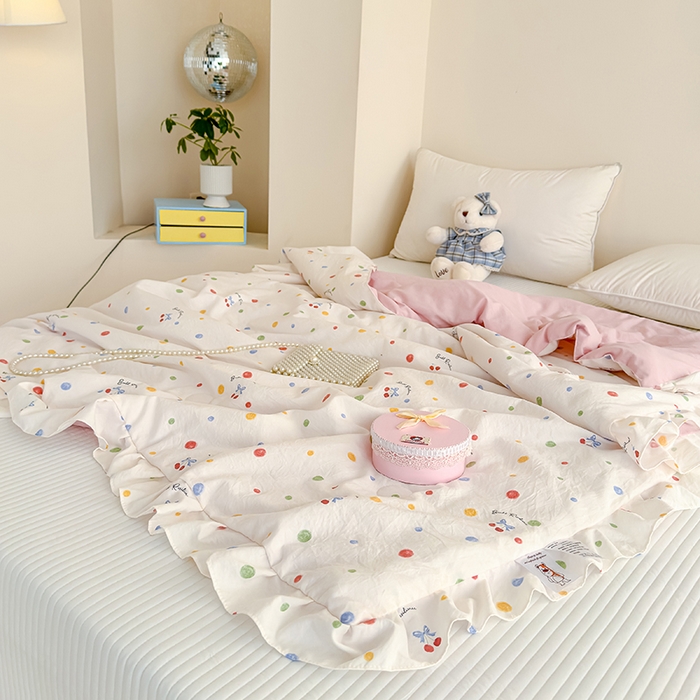 91家纺网 家纺一手货源 找家纺 归属 2026春夏新款古法仿棉夏被夏凉被空调被系列 彩色波点