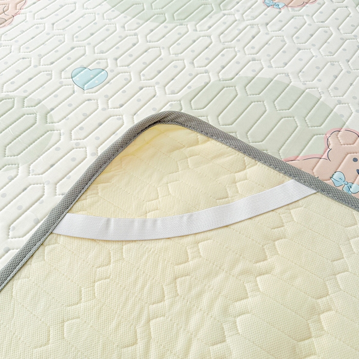 91家纺网 家纺一手货源 找家纺 悦织湾家纺 2026新款床单款乳胶席三件套印花纯色冰丝凉感夏凉乳胶席子 气球熊绿