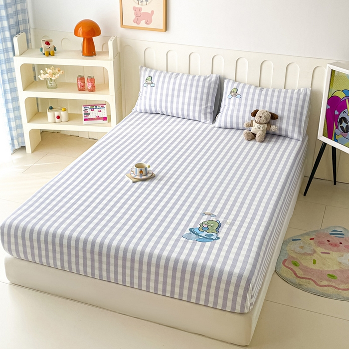 91家纺网 家纺一手货源 找家纺 雅居纺家纺 2026新款全棉绣花A类老粗布床笠单件床笠单品凉席席子 老粗布-星球恐龙