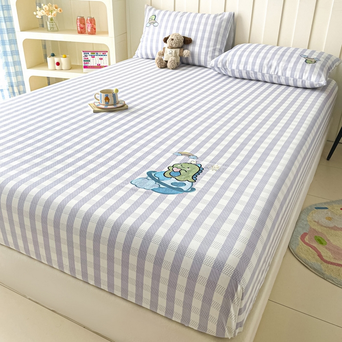 91家纺网 家纺一手货源 找家纺 雅居纺家纺 2026新款全棉绣花A类老粗布床笠单件床笠单品凉席席子 老粗布-星球恐龙