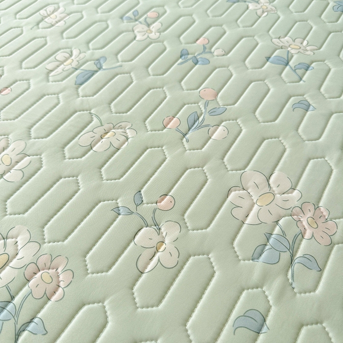 91家纺网 家纺一手货源 找家纺 悦织湾家纺 2026新款床单款乳胶席三件套印花纯色冰丝凉感夏凉乳胶席子 小花绿