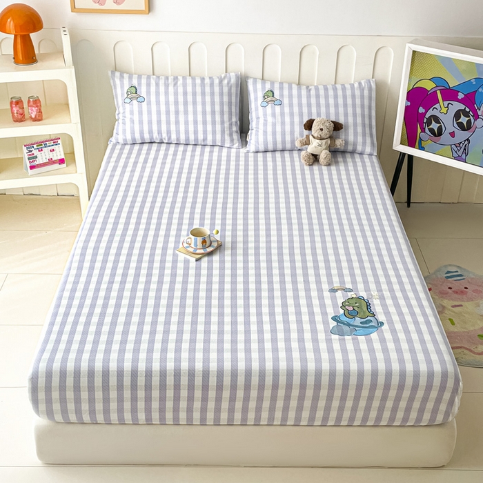 91家纺网 家纺一手货源 找家纺 雅居纺家纺 2026新款全棉绣花A类老粗布床笠单件床笠单品凉席席子 老粗布-星球恐龙