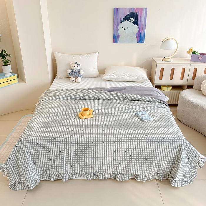 归属 2026春夏新款古法仿棉夏被夏凉被空调被系列 格子爱心