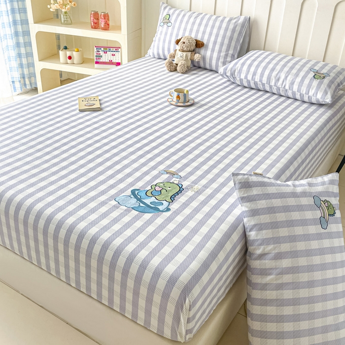 91家纺网 家纺一手货源 找家纺 雅居纺家纺 2026新款全棉绣花A类老粗布床笠单件床笠单品凉席席子 老粗布-星球恐龙