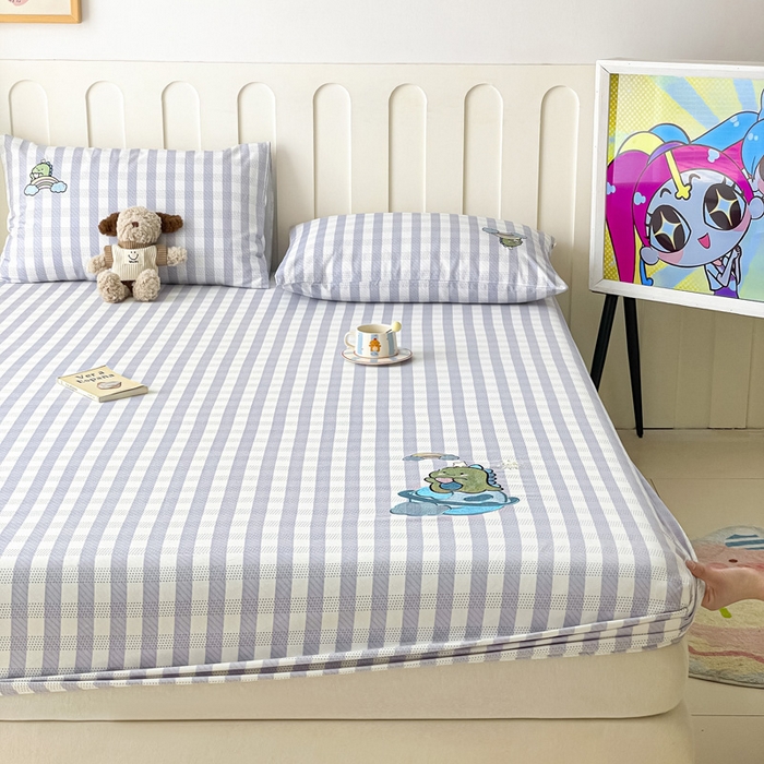 91家纺网 家纺一手货源 找家纺 雅居纺家纺 2026新款全棉绣花A类老粗布床笠单件床笠单品凉席席子 老粗布-星球恐龙