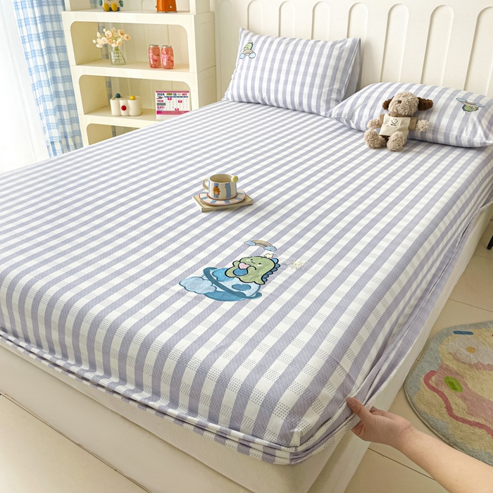 91家纺网 家纺一手货源 找家纺 雅居纺家纺 2026新款全棉绣花A类老粗布床笠单件床笠单品凉席席子 老粗布-星球恐龙